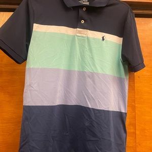 Polo by Ralph Lauren navy blue w/aqua, white, boys size 14-16. Like new.